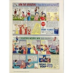 Ivory Flakes & Soap "Don the Detective & Fair Hands Cartoons" VTg Print Ad 1936